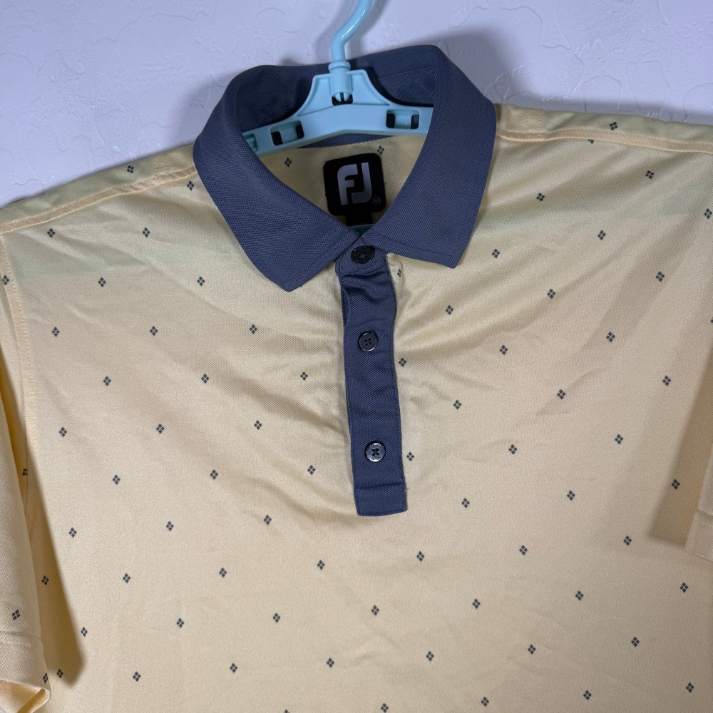 FootJoy Golf Polo Mens Medium Yellow Diamond Print Short Sleeve Performance
